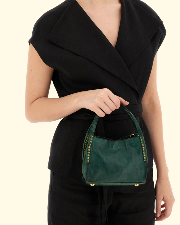 Lara Studded Shopping Bag | Green Bottle