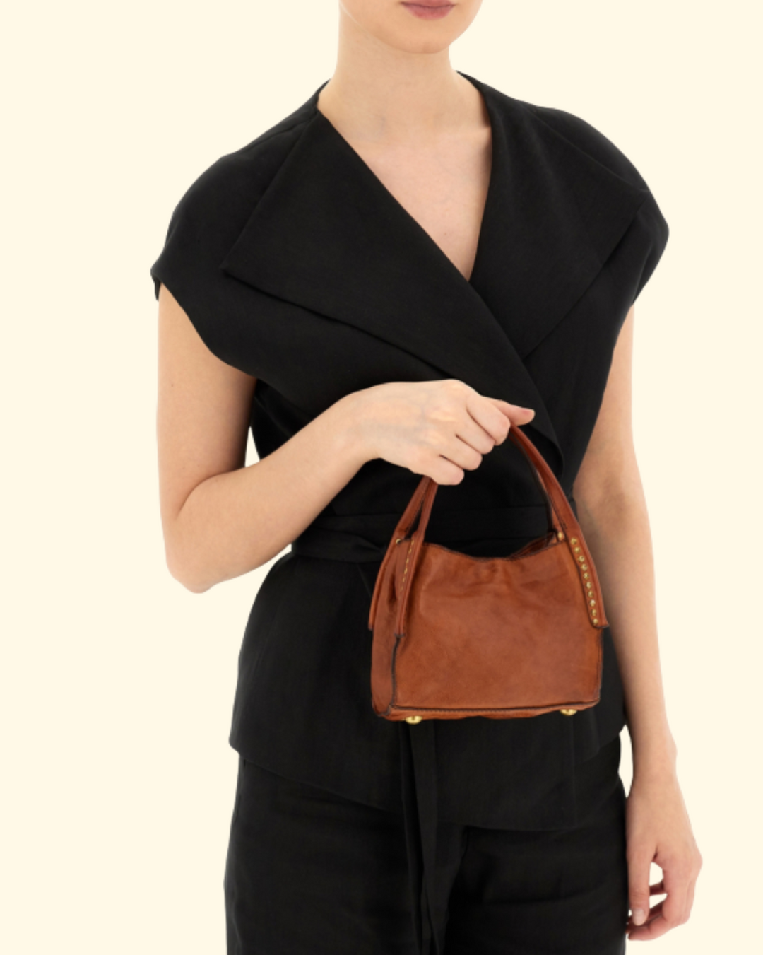 Lara Studded Shopping Bag | Cognac