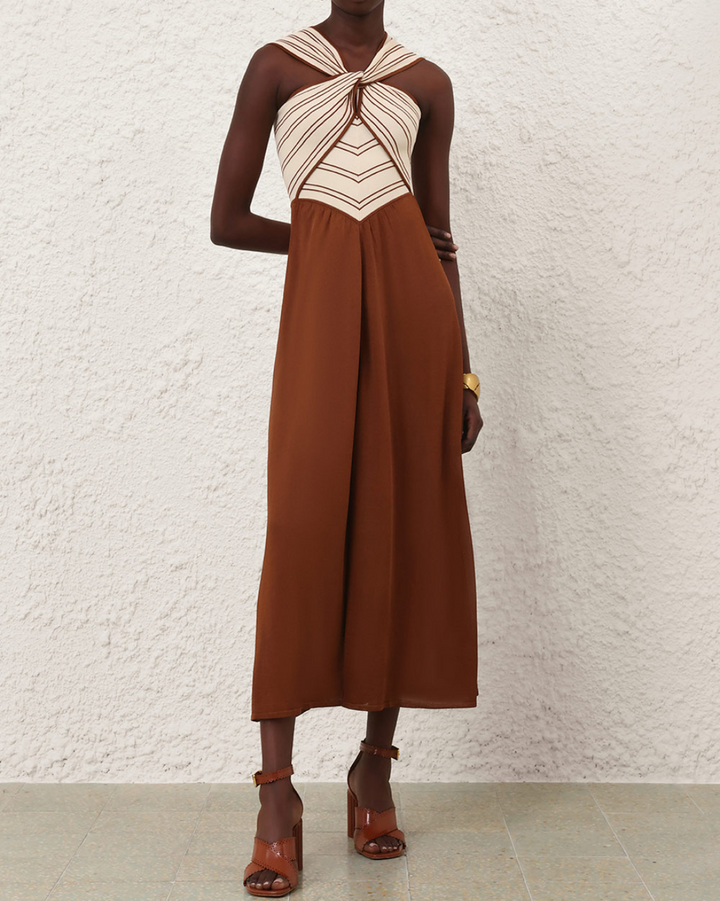 Hypnotic Halter Dress | Cream/Tan