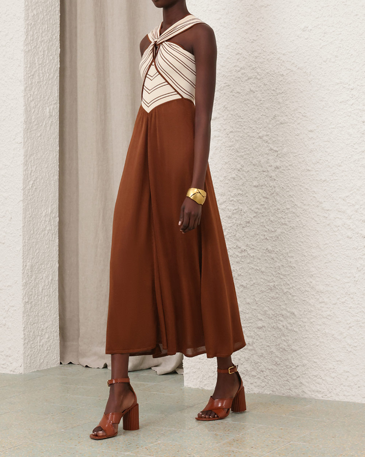 Hypnotic Halter Dress | Cream/Tan