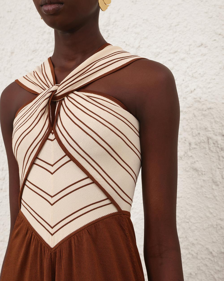 Hypnotic Halter Dress | Cream/Tan