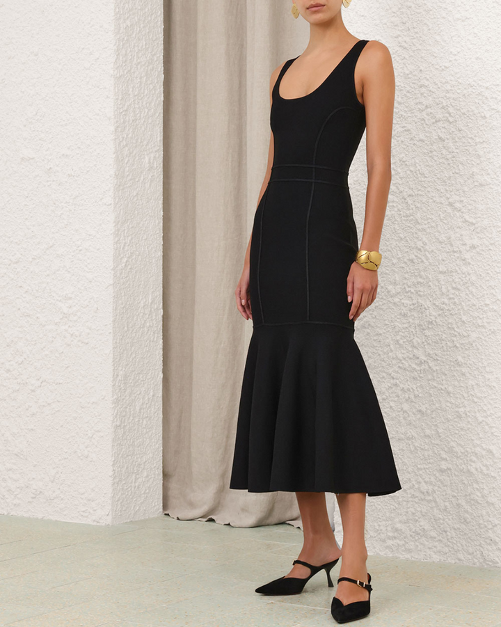 Hypnotic Sculptural Midi Dress | Black