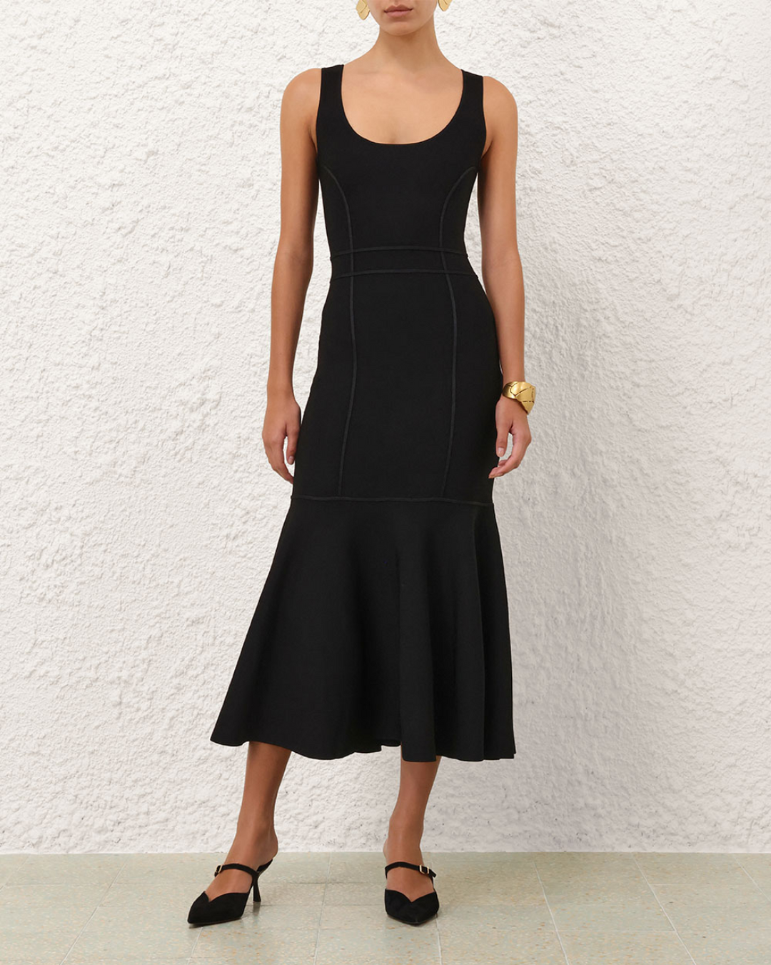Hypnotic Sculptural Midi Dress | Black