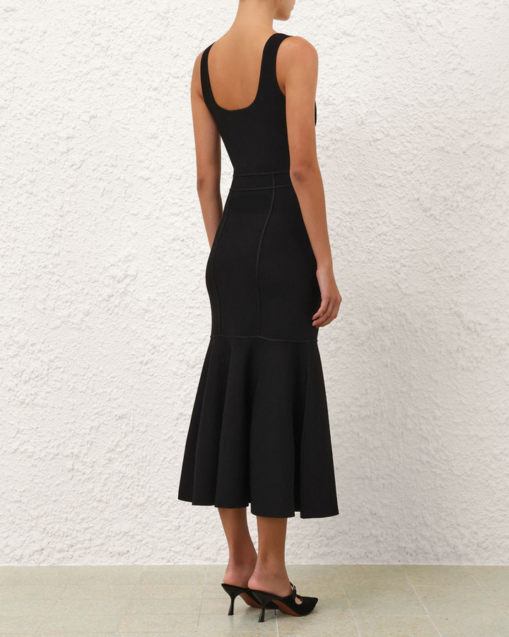 Hypnotic Sculptural Midi Dress | Black