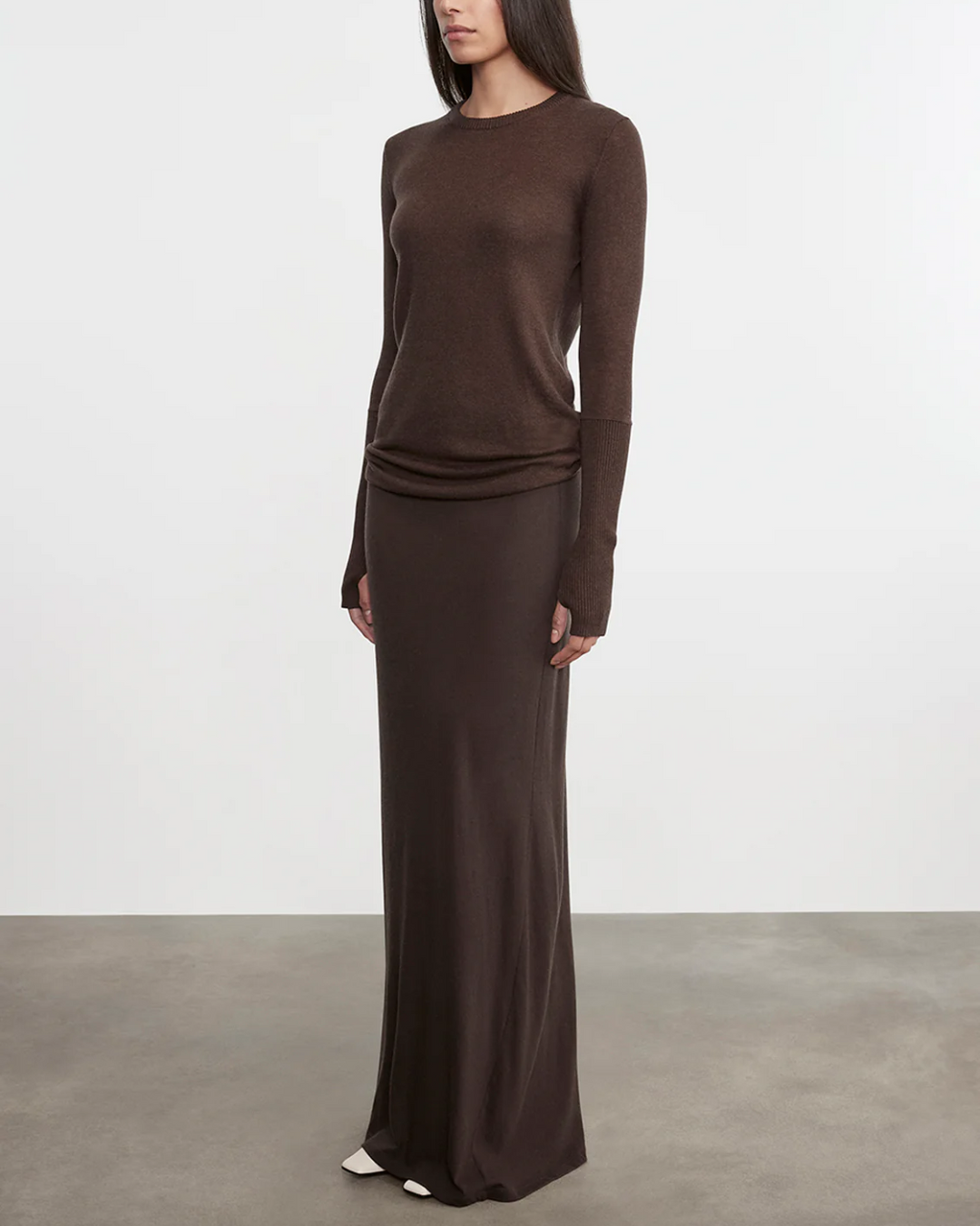 Cashmere Bias Skirt | Dark Brown