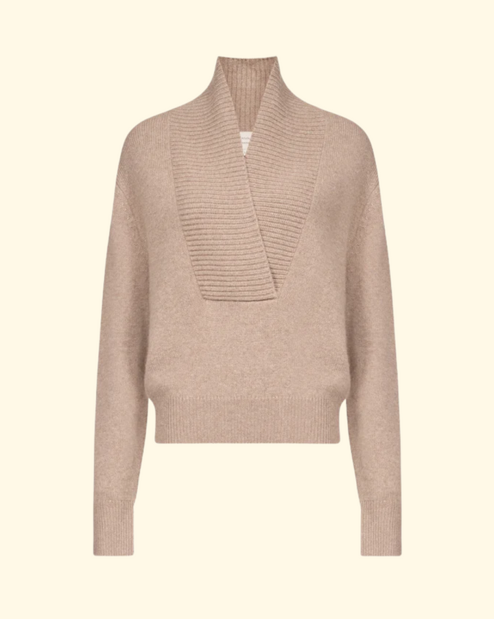 Makela Large V Neck Sweater | Taupe
