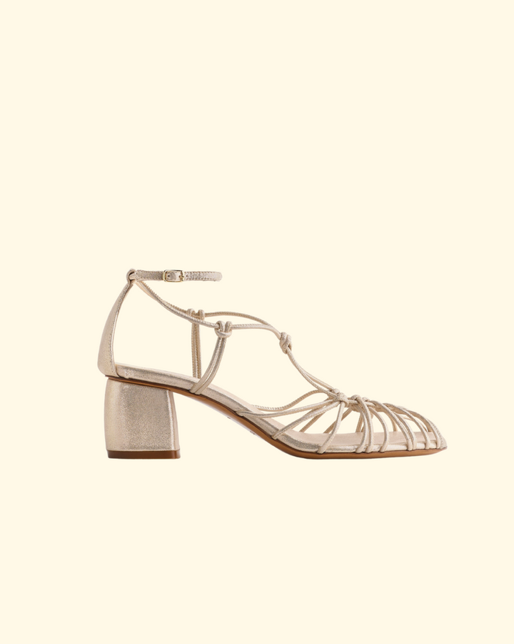 PREORDER Bold Heel Sandals w/ Laminated Leather Laces | Platino