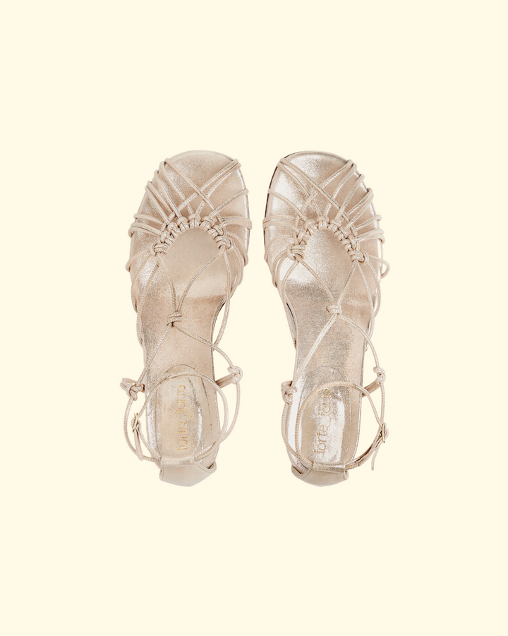 PREORDER Bold Heel Sandals w/ Laminated Leather Laces | Platino
