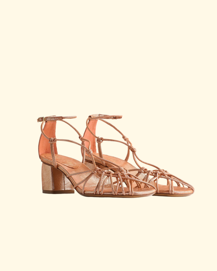 PREORDER Bold Heel Sandals w/ Laminated Leather Laces | Sunset
