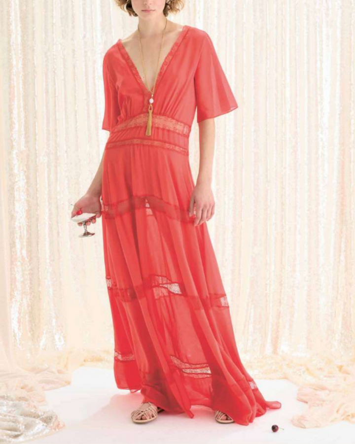 PREORDER Co/se Voile and Lace Long Dress w/ Slip | Rouge