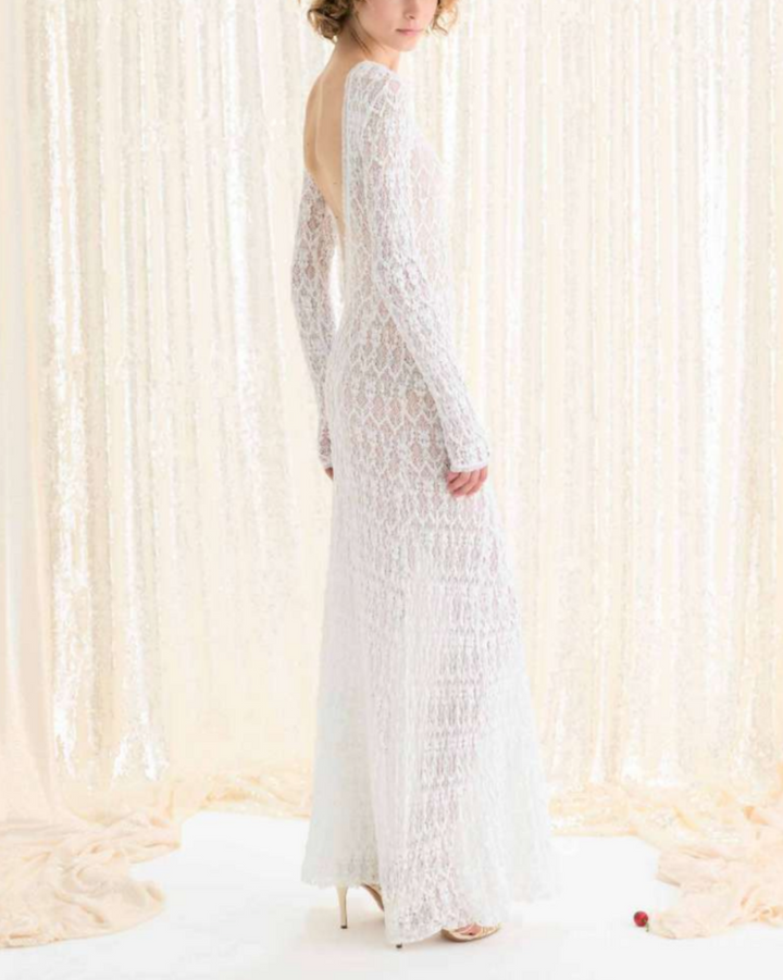 PREORDER Stretch Lace long Sleeves Dress w/ Slip | Crystal