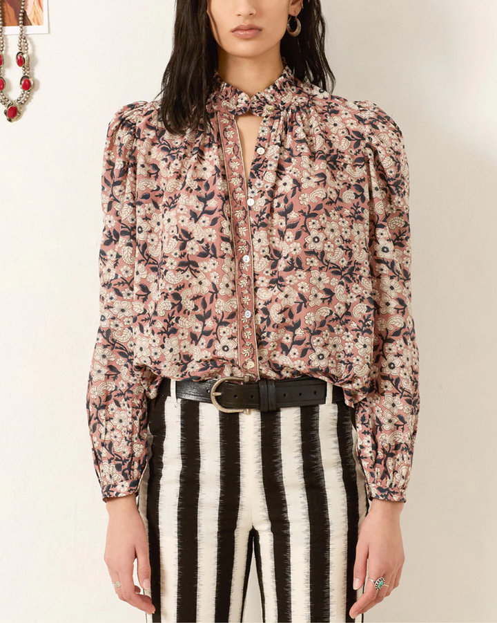 Annabel Sepia Floral Shirt | Nude Sepia