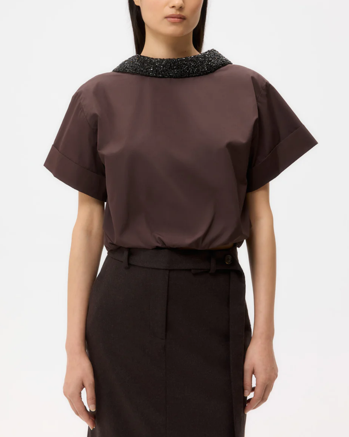 Forever And Always Reversible Shirt w/ Crystal Collar | Chocolate