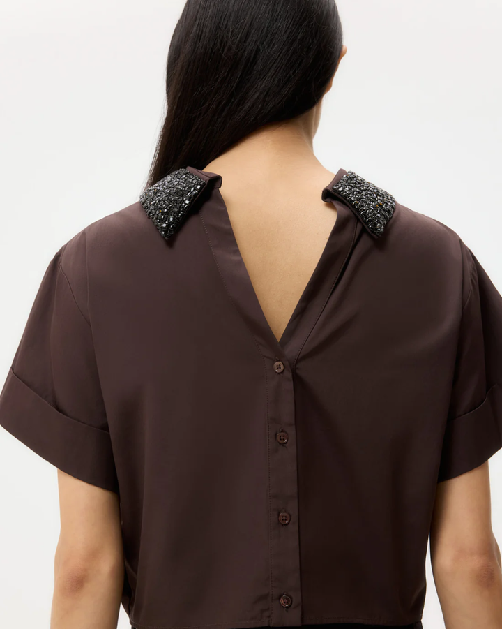 Forever And Always Reversible Shirt w/ Crystal Collar | Chocolate