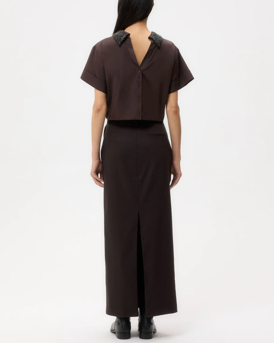 Forever And Always Reversible Shirt w/ Crystal Collar | Chocolate
