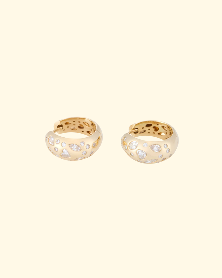 Shell Diamond Sprinkle Dome Hoops | 14k Yellow Gold - ONLINE ONLY