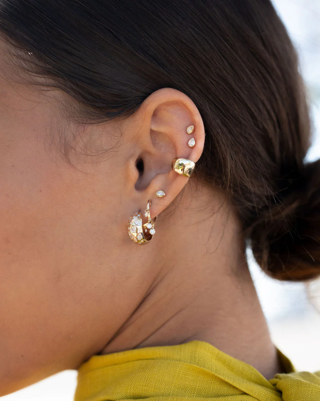Shell Diamond Sprinkle Dome Hoops | 14k Yellow Gold - ONLINE ONLY