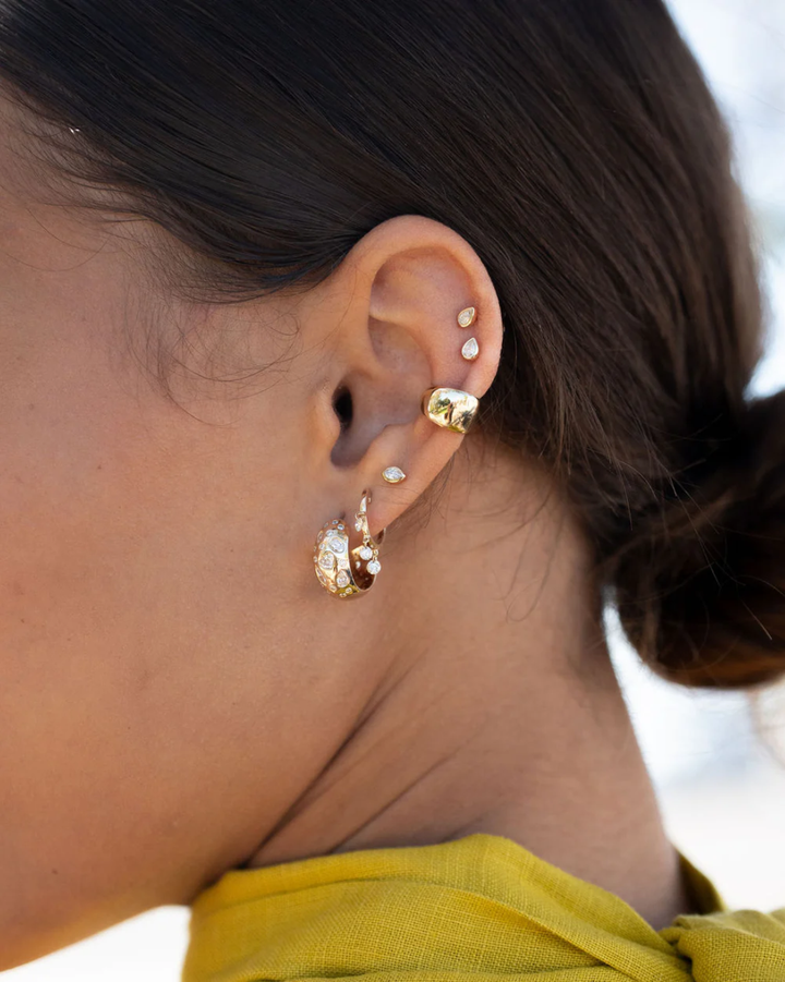 Shell Diamond Sprinkle Dome Hoops | 14k Yellow Gold - ONLINE ONLY