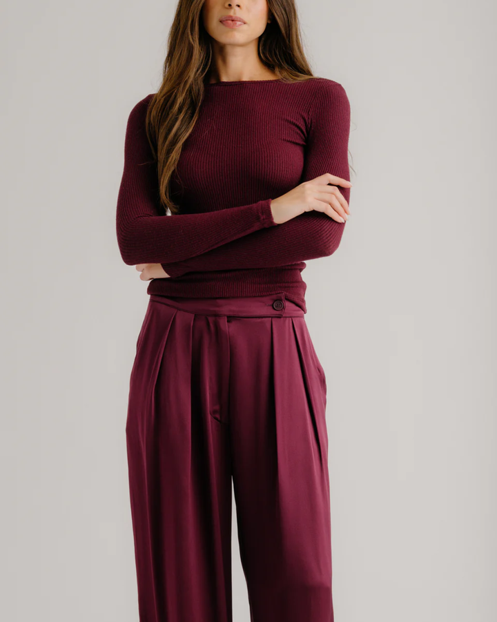 Quincy L/S Fitted Crewneck Tee | Bordeaux
