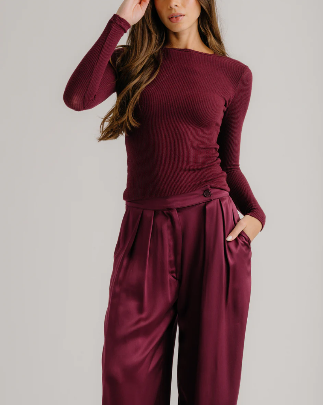 Quincy L/S Fitted Crewneck Tee | Bordeaux