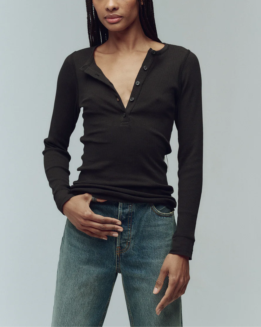 The Baby Rib Henley | Almost Black