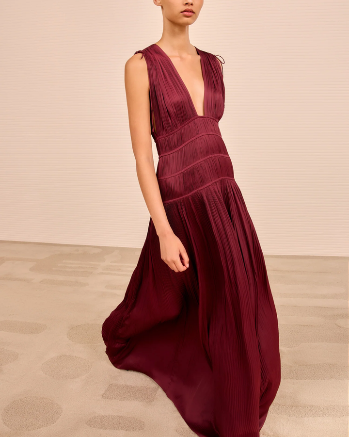 Tasneem Deep V Gown | Claret