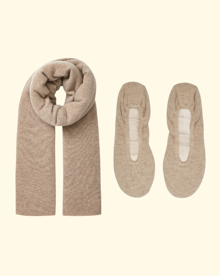 Cashmere Travel Wrap & Ballet Slipper Set | Heather Taupe