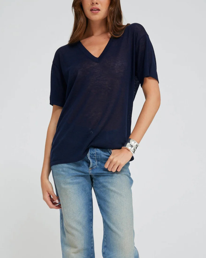 Superfine V Neck Tee | Navy