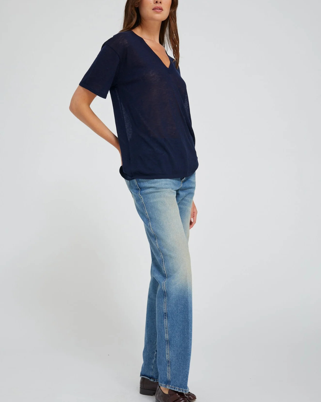 Superfine V Neck Tee | Navy