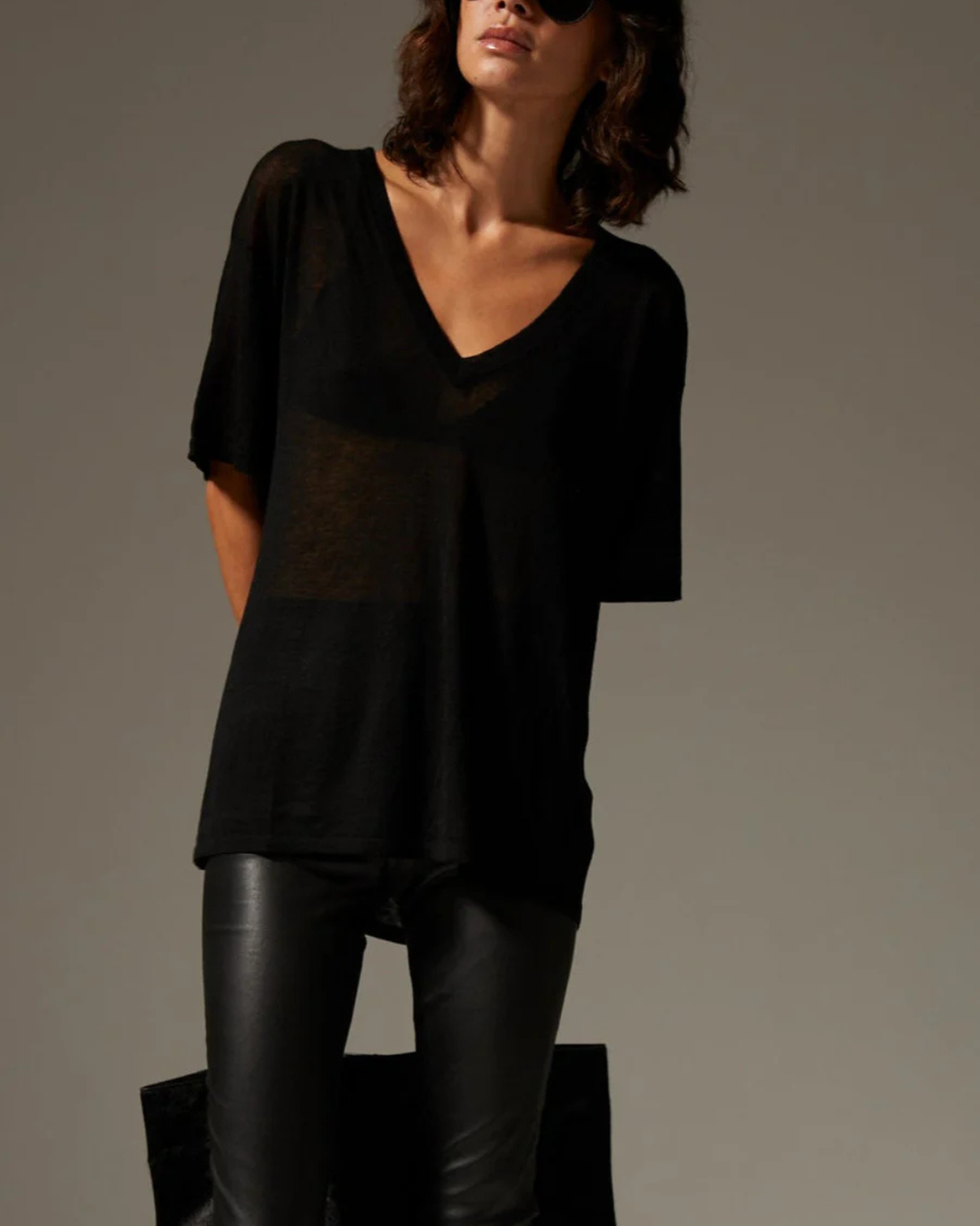 Superfine V Neck Tee | Black