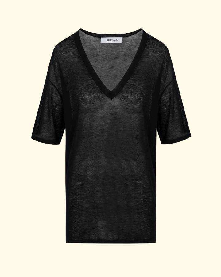 Superfine V Neck Tee | Black