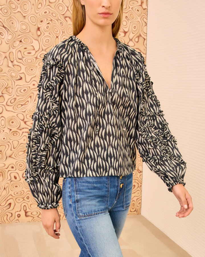 Azrou Cotton Long Sleeve Blouse | Graphite