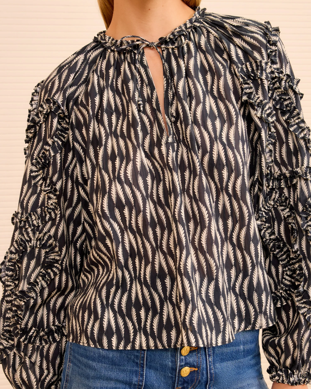 Azrou Cotton Long Sleeve Blouse | Graphite