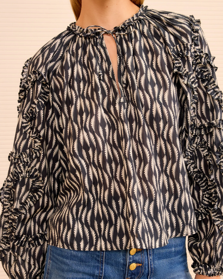 Azrou Cotton Long Sleeve Blouse | Graphite