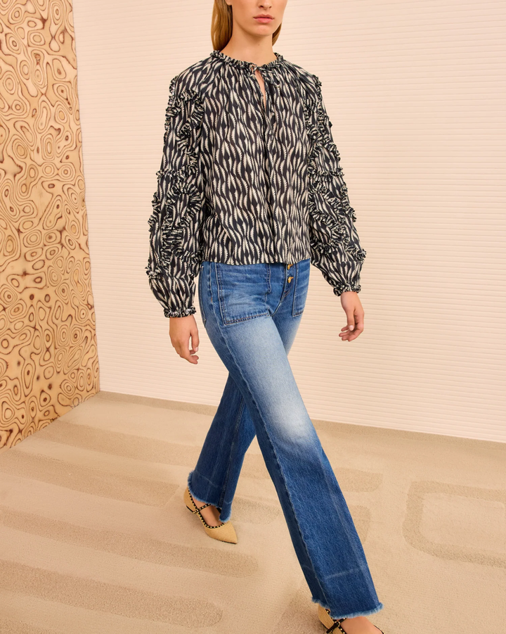 Azrou Cotton Long Sleeve Blouse | Graphite