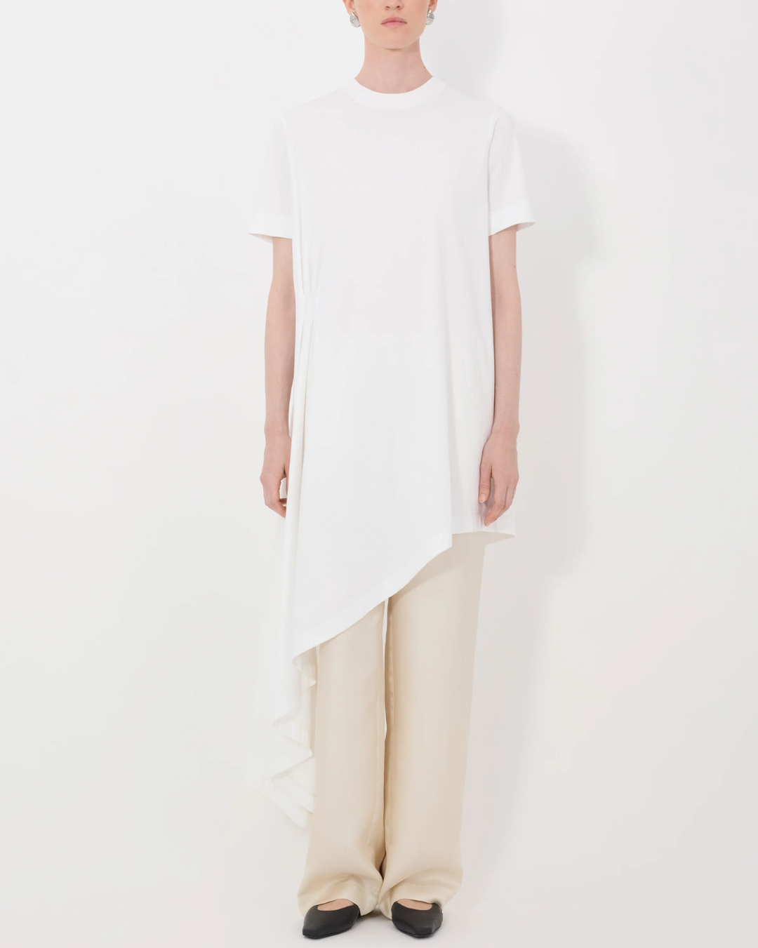 Igari Asymmetric Pleated Dress | White