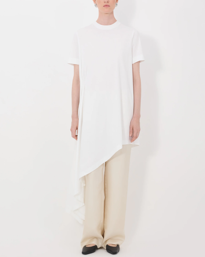 Igari Asymmetric Pleated Dress | White