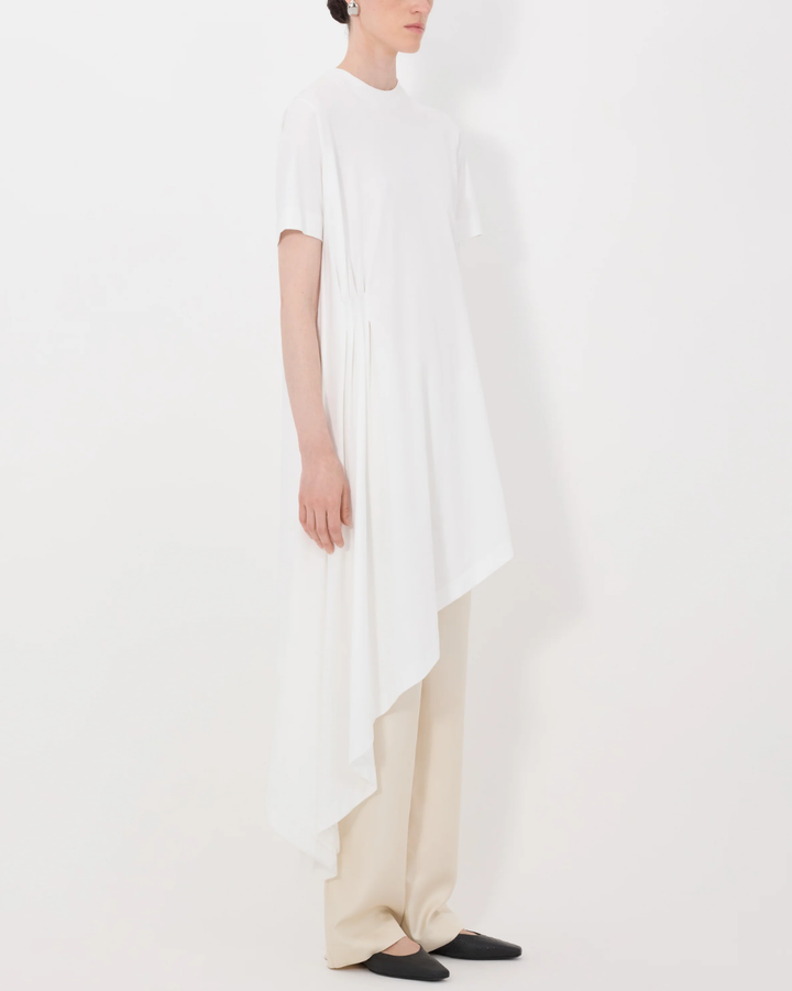 Igari Asymmetric Pleated Dress | White