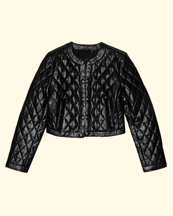 Hook Front Leather Jacket | Black