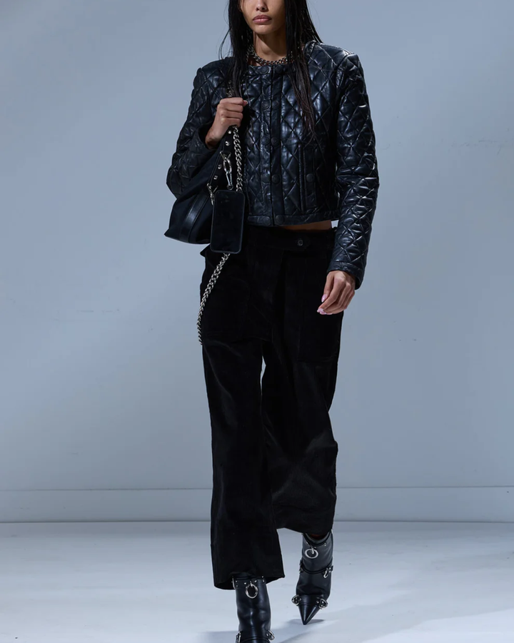 Hook Front Leather Jacket | Black