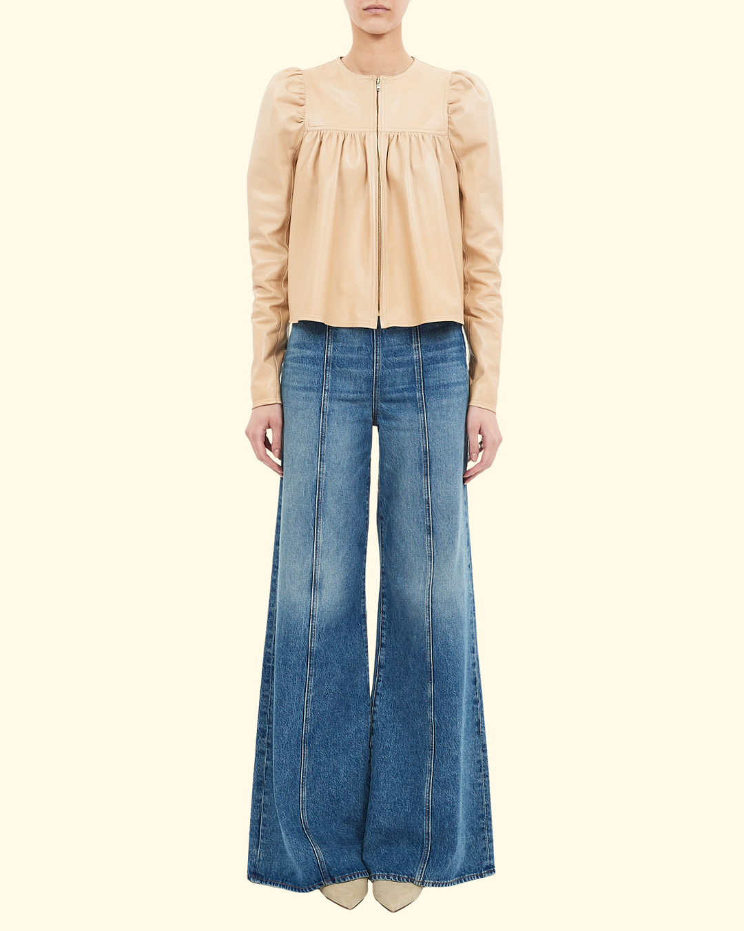 Anouk Zip Leather Jacket | Alabaster