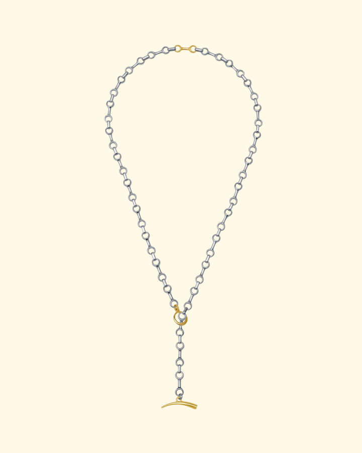 15mm Two Tone Double Beam Neckless | Sterling Silver+14K Yellow Gold