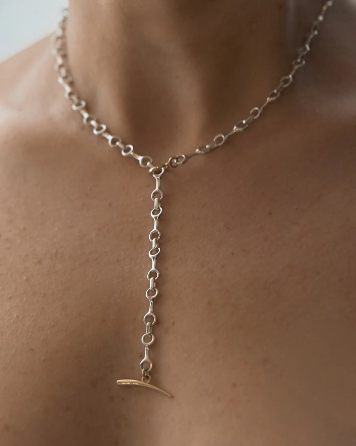 15mm Two Tone Double Beam Neckless | Sterling Silver+14K Yellow Gold