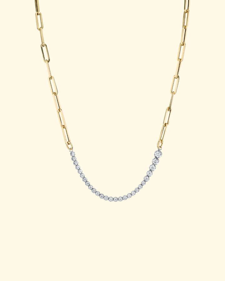 Ascending Diamonds Tennis Neckless on Rectangular Chain | 14K Yellow Gold Lab Grown Diamonds