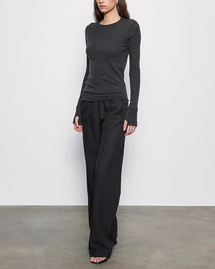 Cashmere Easy Cuffed Crew | Charcoal