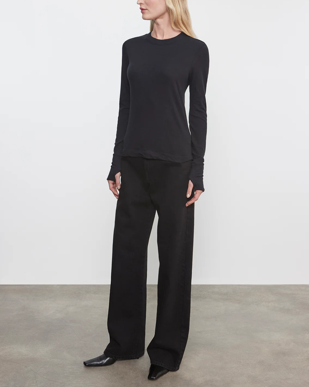 Cashmere Easy Cuffed Crew | Black