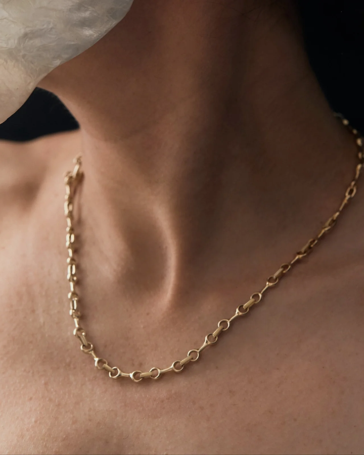 15mm Mini Double Beam Chain Necklace | Yellow Gold Plated