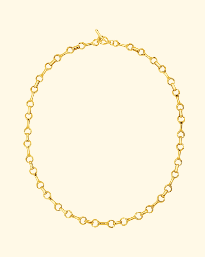 15mm Mini Double Beam Chain Necklace | Yellow Gold Plated