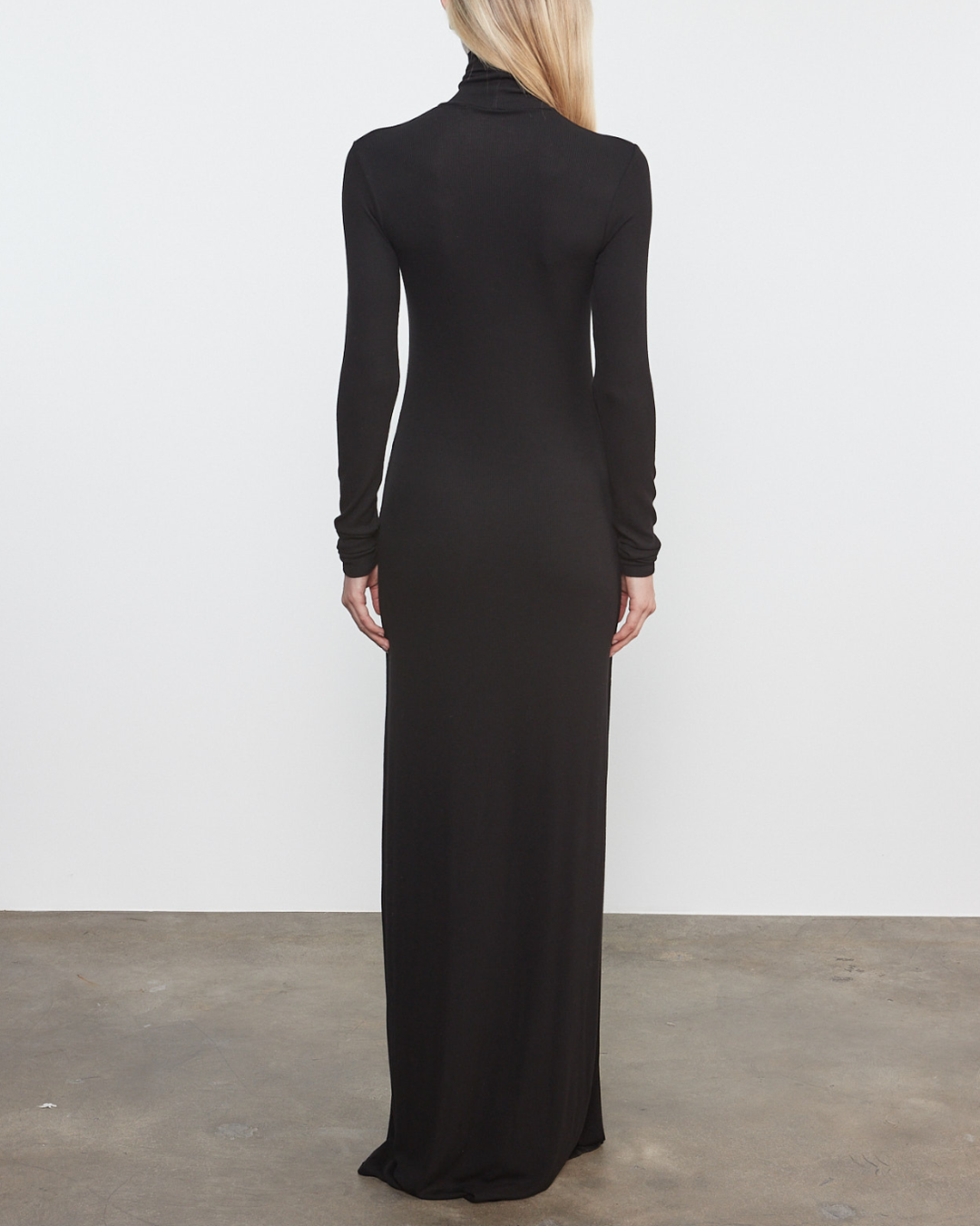 Silk Rib Turtleneck Dress | Black