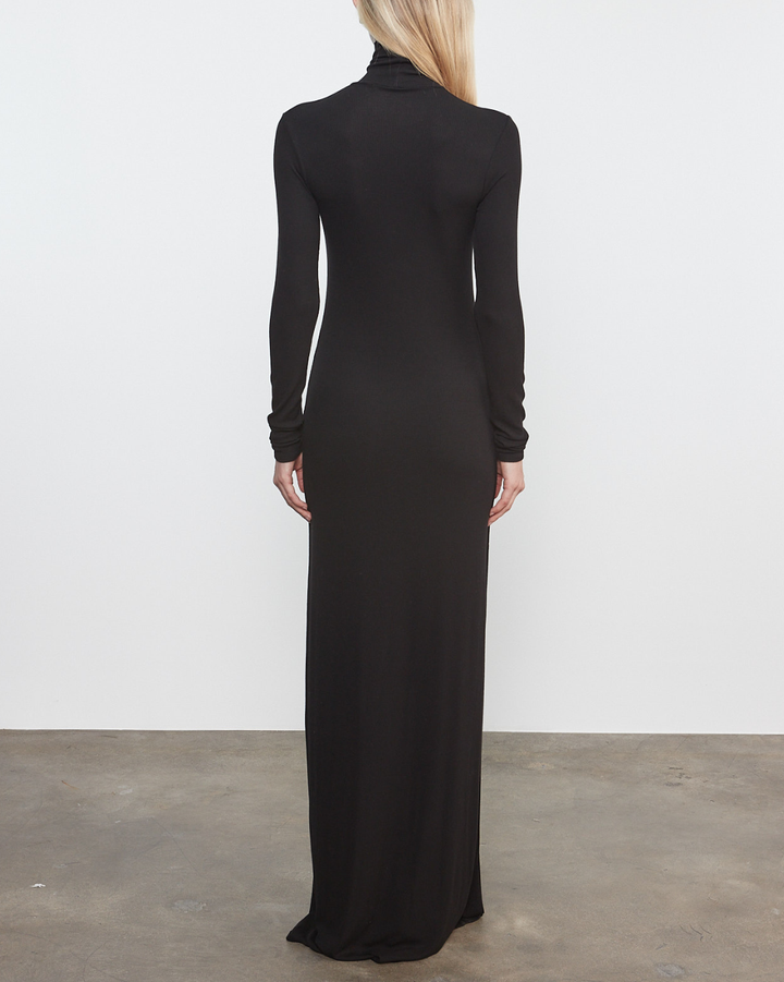 Silk Rib Turtleneck Dress | Black